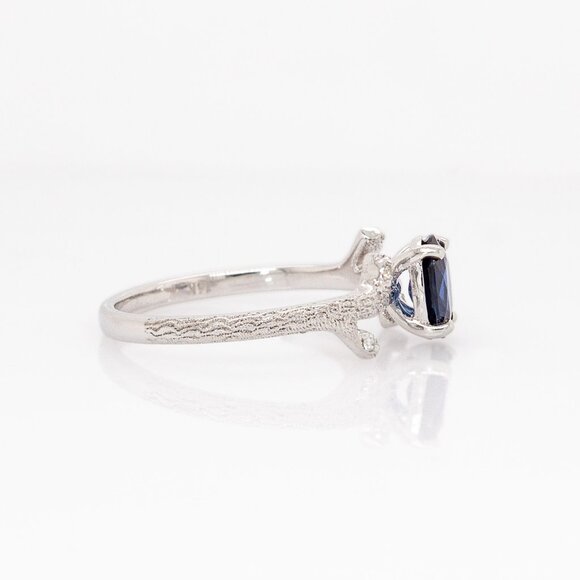 Ceylon Sapphire Ring in Solid 14K White Gold with Natural Diamond Accents - Picture 6 of 8